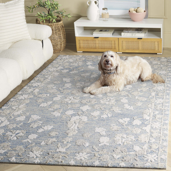 Safavieh Marquee Hand-Tufted Blue Grey Area Rug With Botanical Motifs, Wool-Cotton Blend, Plush Low Pile Durable Elegance 8'-0" x 10'-0" MRQ504M-8