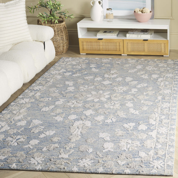 Safavieh Marquee Hand-Tufted Blue Grey Runner Rug — Low Pile Wool-Cotton Blend With Muted Floral Elegance 2'-3" x 8'-0" MRQ504M-28