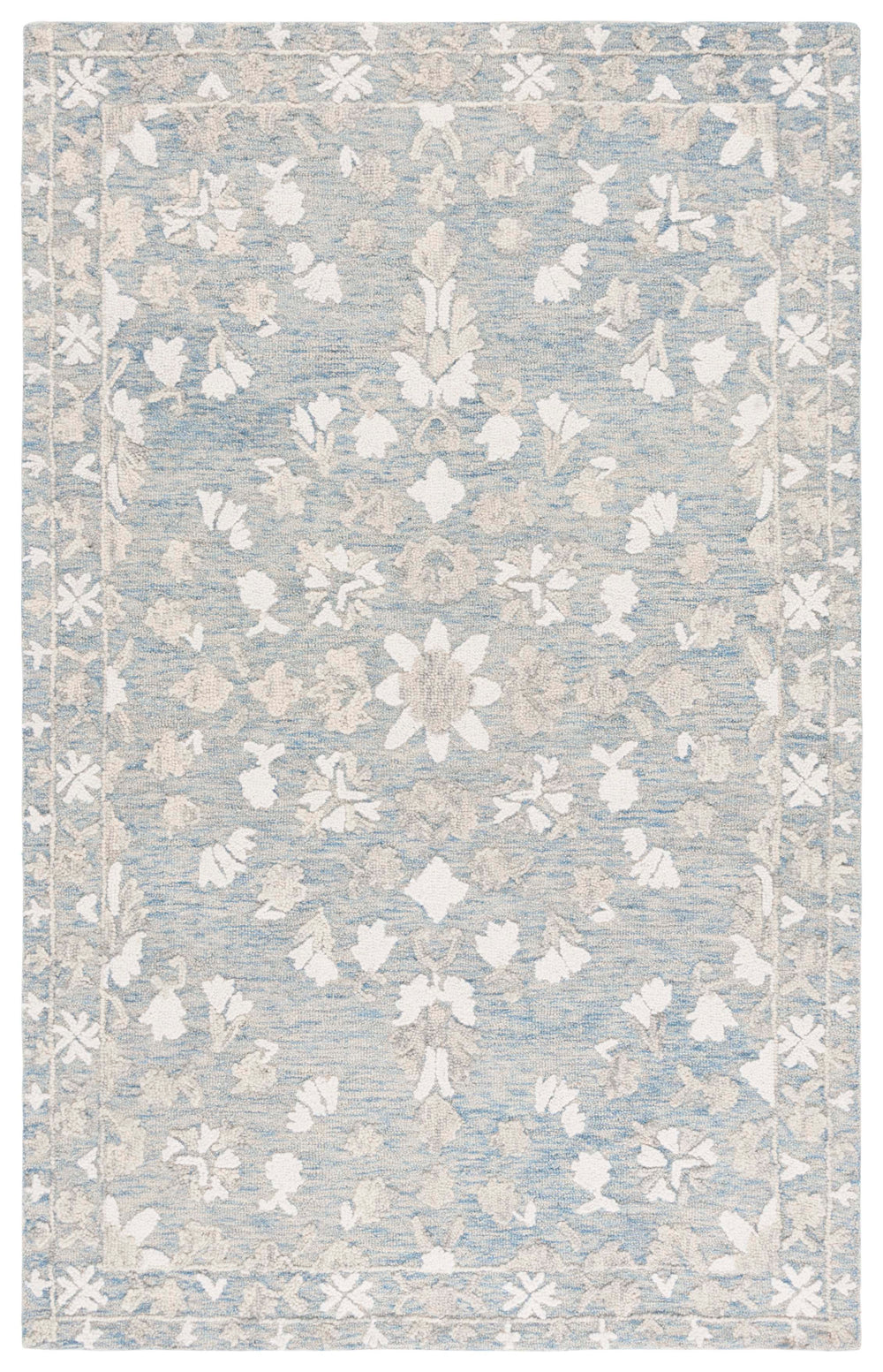 Safavieh Marquee Hand-Tufted Blue Grey Botanical Rug — Plush Wool-Cotton Blend, Transitional Elegance For Home 4'-0" x 6'-0" MRQ504M-4