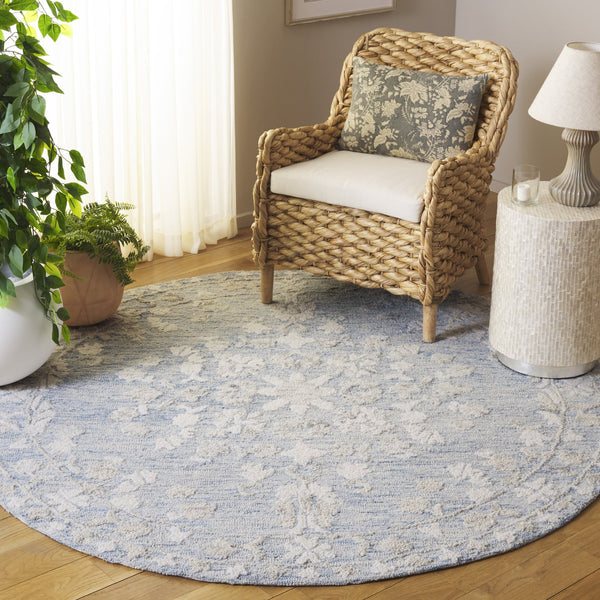 Safavieh Marquee Round Transitional Area Rug – Plush Hand Tufted Botanical Design For Elegant Living Spaces Blue ,Grey 80% Wool,20% Cotton Mrq504m-6r