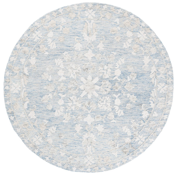 Safavieh Marquee Round Transitional Area Rug – Plush Hand Tufted Botanical Design For Elegant Living Spaces Blue ,Grey 80% Wool,20% Cotton Mrq504m-6r
