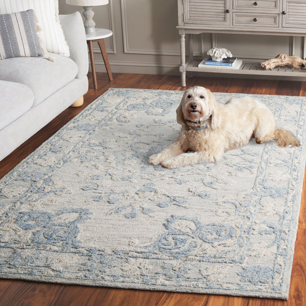 Safavieh Marquee Hand-Tufted 6X9 Grey Blue Wool-Cotton Rug — Transitional Floral Motif, Soft Durable Luxury MRQ505M-6