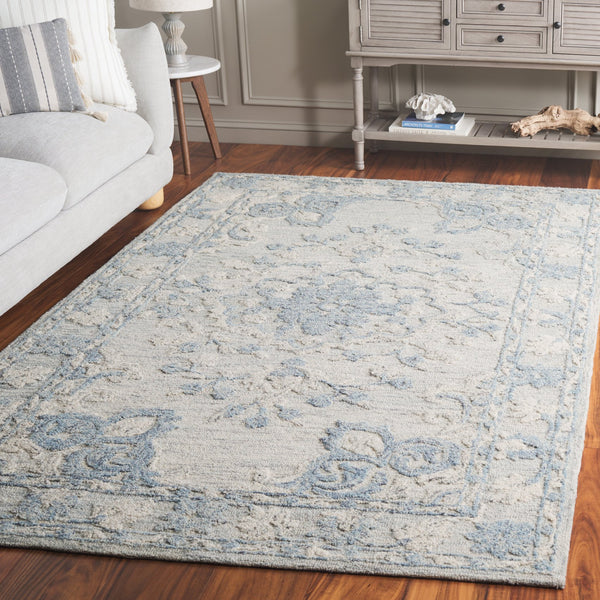 Safavieh Marquee Handcrafted Runner Area Rug - Elegant Grey And Blue Transitional Design For Hallways Grey ,Blue 80% Wool,20% Cotton Mrq505m-5
