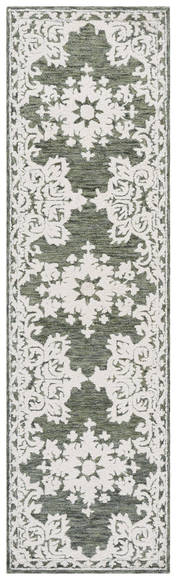 Safavieh Marquee Handcrafted Runner Area Rug - Elegant Grey And Blue Transitional Design For Hallways Green ,Ivory 80% Wool,20% Cotton Mrq505y-28