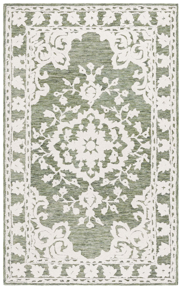 Safavieh Marquee Handcrafted Runner Area Rug - Elegant Grey And Blue Transitional Design For Hallways Green ,Ivory 80% Wool,20% Cotton Mrq505y-5