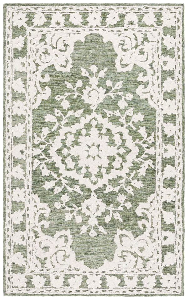 Safavieh Marquee Hand-tufted Area Rug In Elegant Grey Blue, Timeless Floral Motif For Stylish Home Decor Green ,Ivory 80% Wool,20% Cotton Mrq505y-8