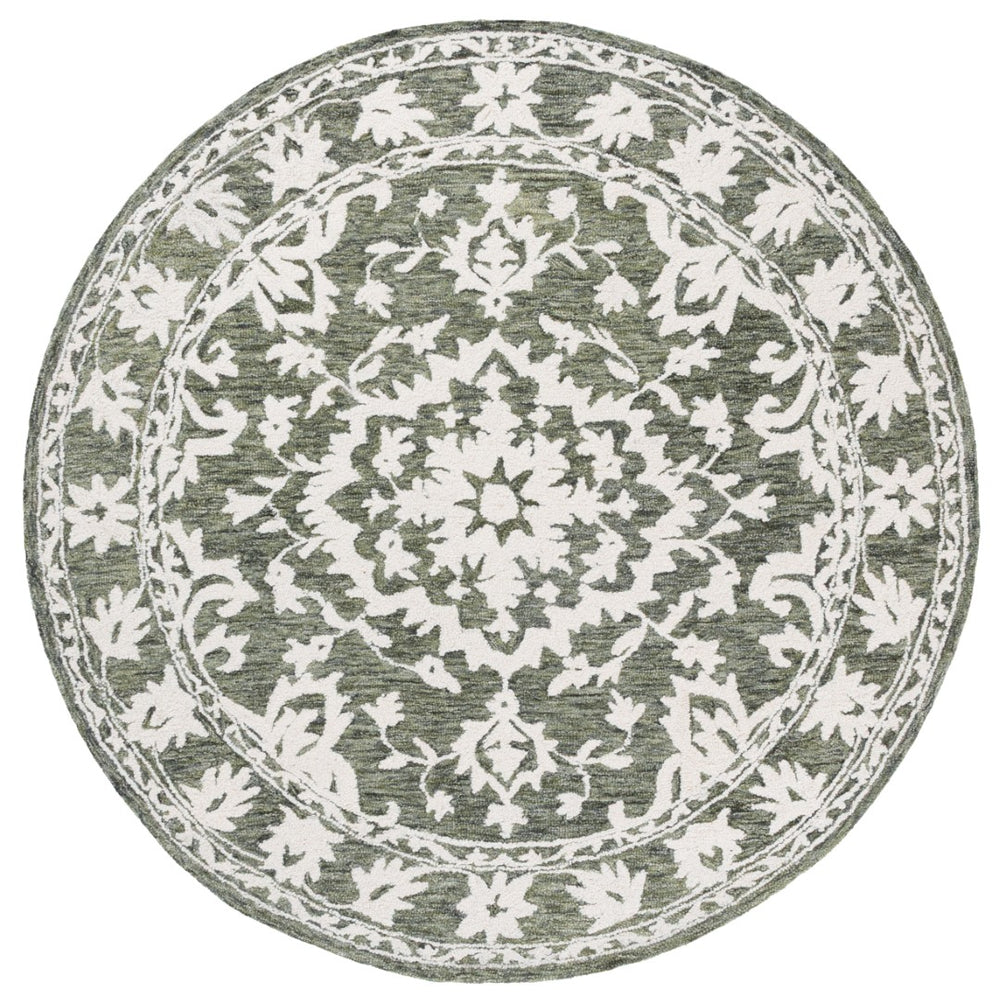 Safavieh Marquee Hand-tufted Area Rug In Elegant Grey Blue, Timeless Floral Motif For Stylish Home Decor Green ,Ivory 80% Wool,20% Cotton Mrq505y-8