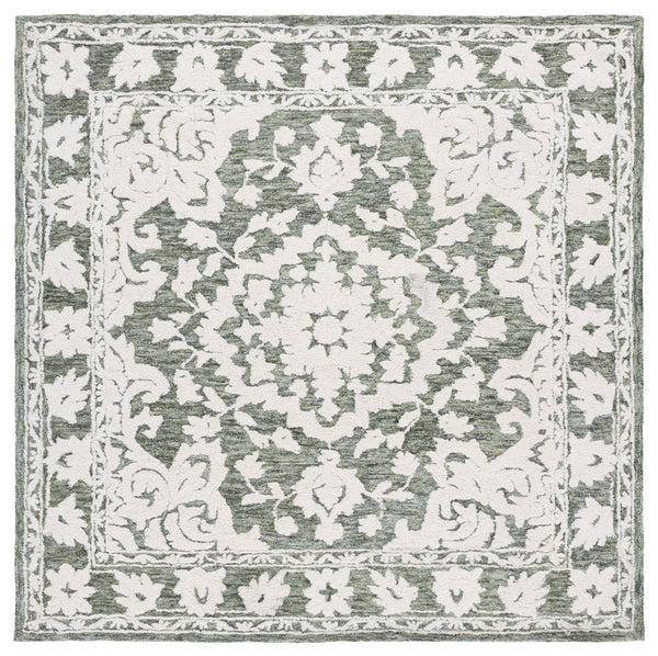 Safavieh Marquee Handcrafted Runner Area Rug - Elegant Grey And Blue Transitional Design For Hallways Green ,Ivory 80% Wool,20% Cotton Mrq505y-6sq
