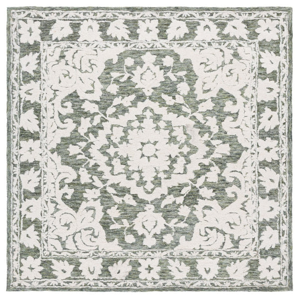 Safavieh Marquee Hand-tufted Area Rug In Elegant Grey Blue, Timeless Floral Motif For Stylish Home Decor Green ,Ivory 80% Wool,20% Cotton Mrq505y-8