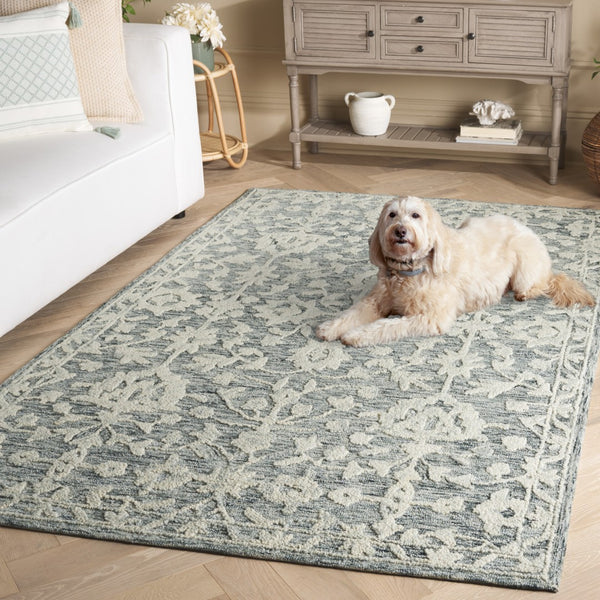 Safavieh Marquee Hand-tufted Area Rug In Elegant Floral Design – Timeless Home Decor For Style & Comfort Navy ,Grey 70% Wool,20% Cotton,10% Pet Yarn Mrq509n-4