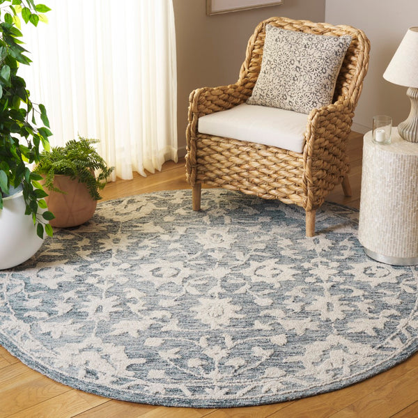 Safavieh Marquee Hand-tufted Area Rug In Elegant Floral Design – Timeless Home Decor For Style & Comfort Navy ,Grey 70% Wool,20% Cotton,10% Pet Yarn Mrq509n-4