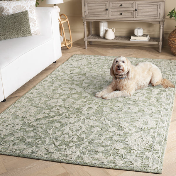 Safavieh Marquee Hand-Tufted Sage Grey Area Rug With Floral Ornamental Motifs, 5/8" Plush Wool Blend Elegance 4'-0" x 6'-0" MRQ511W-4