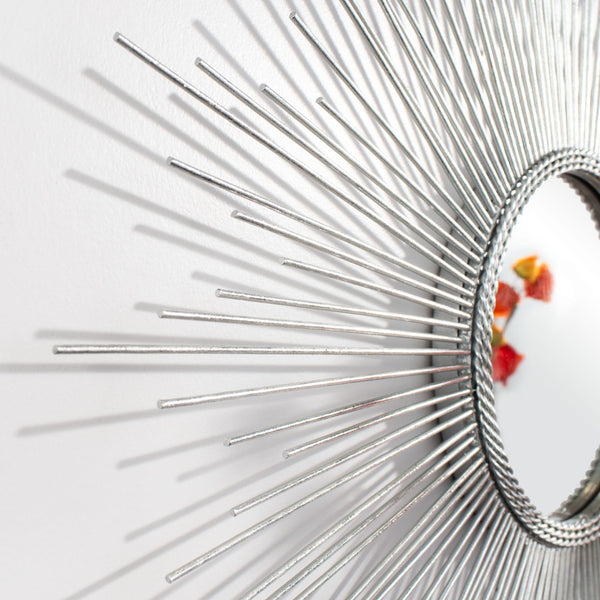 Safavieh EMME Sunburst Mirror - Radiant Silver Starburst Design for Modern Glamour in Any Room, 30" x 30" MRR1003A
