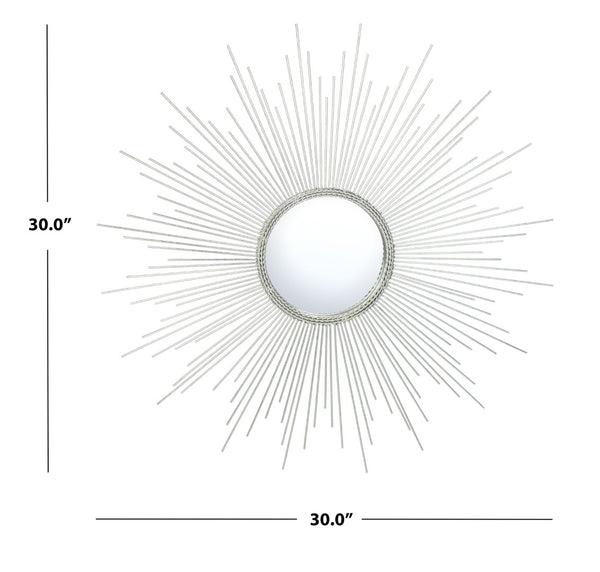 Safavieh EMME Sunburst Mirror - Radiant Silver Starburst Design for Modern Glamour in Any Room, 30" x 30" MRR1003A