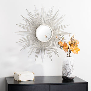 Safavieh ALVES Sunburst Mirror in Silver - Modern Classic Design for Living Rooms & Entryways, 30" Focal Point MRR1006A