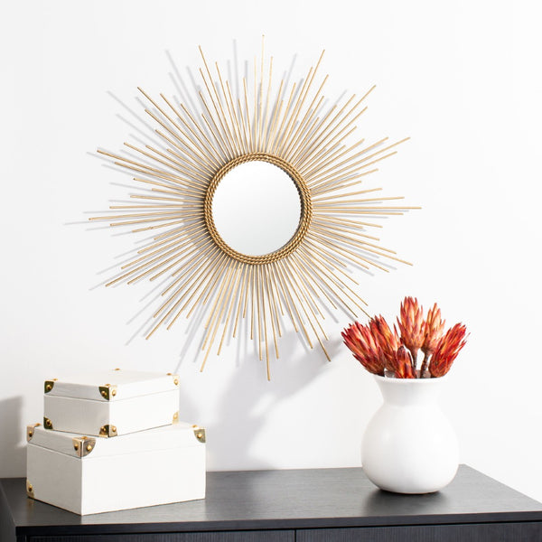 Safavieh NAHLA Sunburst Mirror - Radiant Gold Leaf Frame, Mid-Century Modern Design for Elegant Spaces MRR1008A