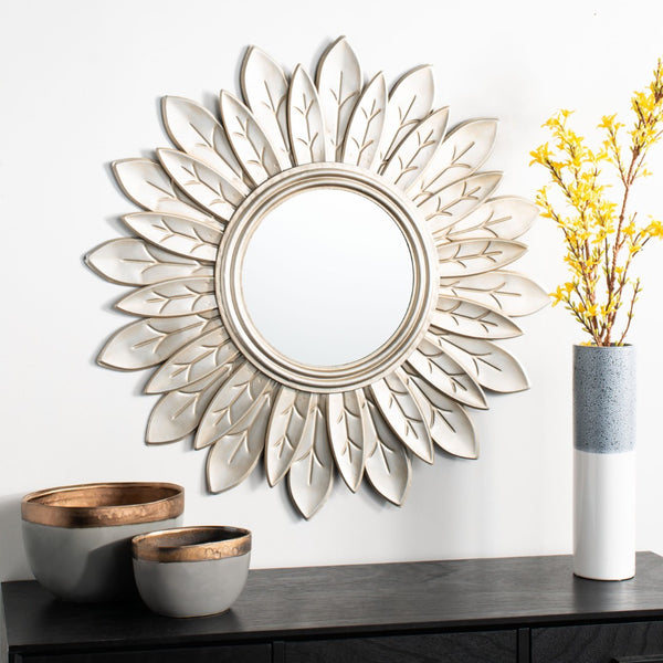Safavieh ALBA Sunburst Mirror - Elegant Champagne Frame, 30.3" Round Glass, Perfect for Modern & Classic Decor MRR1011A