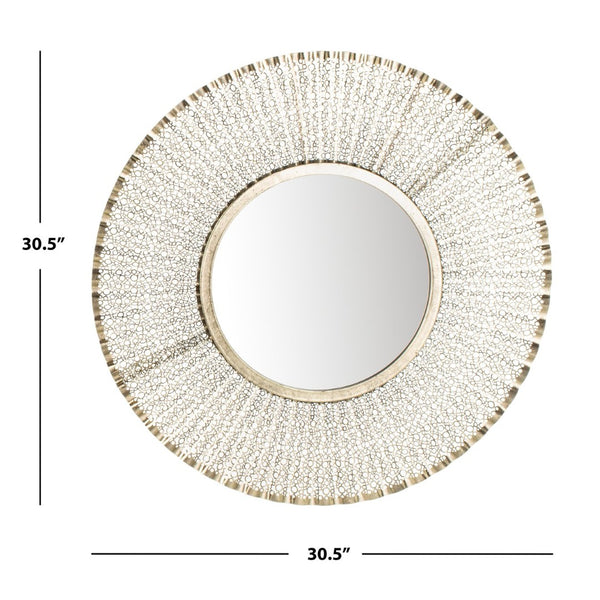 Safavieh FOSTER, 30.5-Inch Round Gold Metal Mirror for Glamorous Decor in Living Rooms, Bedrooms, Entryways MRR1014A