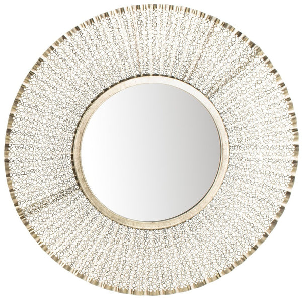 Safavieh FOSTER, 30.5-Inch Round Gold Metal Mirror for Glamorous Decor in Living Rooms, Bedrooms, Entryways MRR1014A