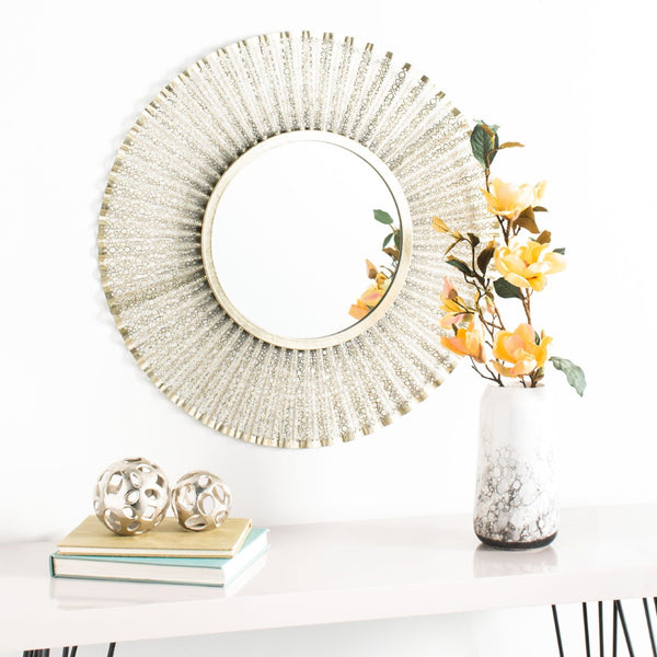 Safavieh FOSTER, 30.5-Inch Round Gold Metal Mirror for Glamorous Decor in Living Rooms, Bedrooms, Entryways MRR1014A