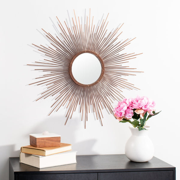 Safavieh GENEVIEVE Sunburst Mirror - Modern Copper Accent with Geometric Design for Entryways & Living Spaces MRR1021A