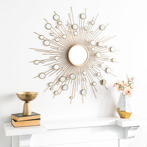 Safavieh ARIAH Sunburst Mirror - Luxurious Gold Wall Art, Modern Geometric Design for Stylish Home Decor MRR1030A