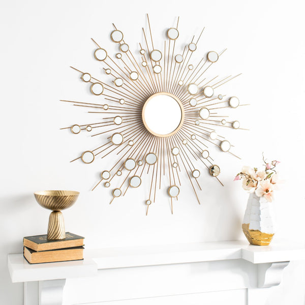 Safavieh ARIAH Sunburst Mirror - Luxurious Gold Wall Art, Modern Geometric Design for Stylish Home Decor MRR1030A