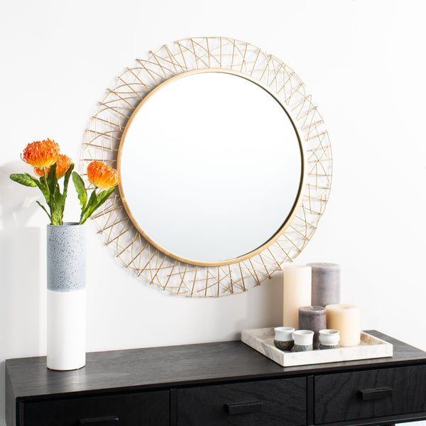 Safavieh ELSIE Mirror - Contemporary Geometric Design with Intricate Iron Frame for Elegant Home Décor Gold MRR1033A