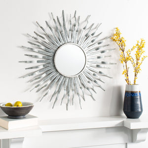 Safavieh NAYA Sunburst Mirror - Boho Chic Wall Decor with Radiant Gold Tines for Coastal Inspired Spaces Silver MRR1034C