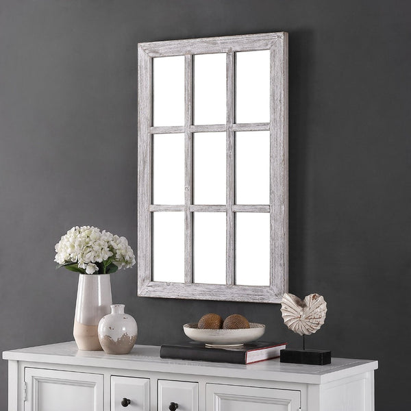 Safavieh LONSA, 24-Inch Grey Window-Pane Mirror - Farmhouse Charm for Modern Decor, Easy to Hang & Brighten Spaces MRR1039A