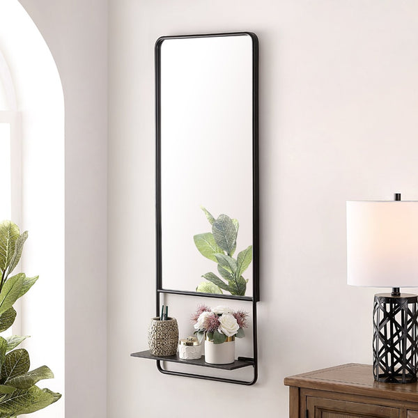 Safavieh TRINSY, 18-Inch Modern Black Iron Mirror with Shelf - Stylish Reflection & Storage for Your Space MRR1041A