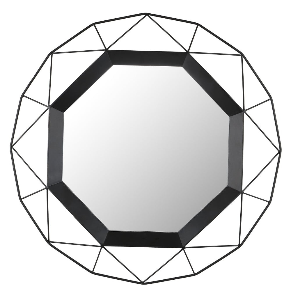 Safavieh AMANDRA, 30.25 Inch Black Iron Frame Mirror - Stylish Wall Decor for Modern Spaces & Versatile Use MRR1048B