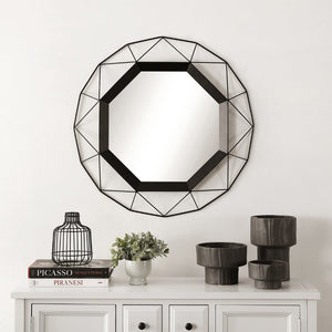 Safavieh AMANDRA, 30.25 Inch Black Iron Frame Mirror - Stylish Wall Decor for Modern Spaces & Versatile Use MRR1048B