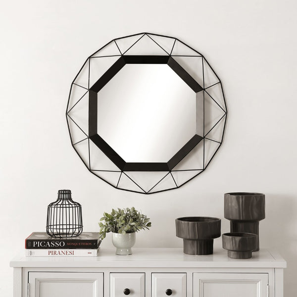 Safavieh AMANDRA, 30.25 Inch Black Iron Frame Mirror - Stylish Wall Decor for Modern Spaces & Versatile Use MRR1048B
