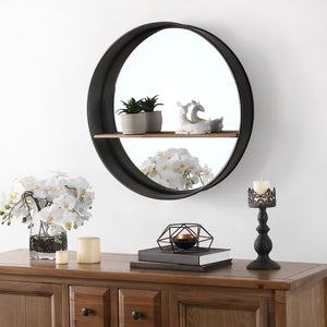 Safavieh BONNI, 24-Inch Black Iron/MDF Mirror with Integrated Shelf for Modern Home Décor and Style MRR1063A