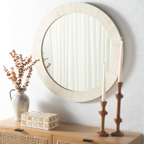 Safavieh Sabi, 29.2-inch Antique Ivory Resin Mirror - Elegant Faux Bone Design For Home Decor Enhancement Antique Ivory ,Faux Bone Resin+Mdf Mrr1501a