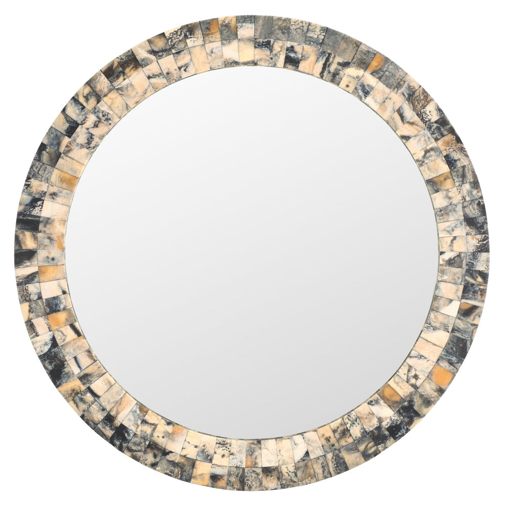 Safavieh Lori, 29.2-inch Antique Green & Horn Mosaic Mirror - Elegant Faux Marble Wall Accent For Home Decor Antique Green ,Horn Resin+Mdf Mrr1503a