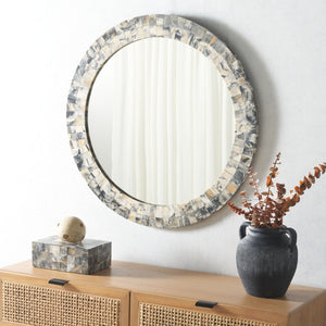 Safavieh LORI, 29.2" Reflective Antique Green & Horn Mosaic Mirror - Stylish Accent for Any Room Decor MRR1503A
