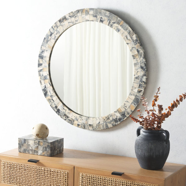 Safavieh LORI, 29.2" Reflective Antique Green & Horn Mosaic Mirror - Stylish Accent for Any Room Decor MRR1503A