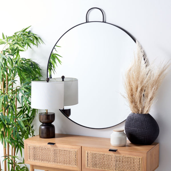 Safavieh CARLISI, 36-Inch Round Iron Mirror for Modern Minimalist Decor - Elevate Your Space Elegantly Black MRR2002A