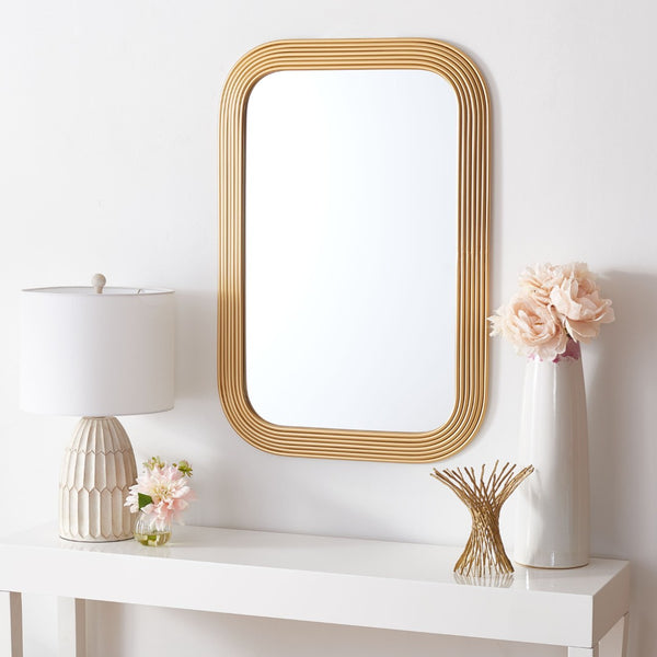 Safavieh AHNA, 24.5 Inch Round Iron Mirror for Contemporary Home Decor - Stylish and Versatile Accent Piece Brass MRR2003C