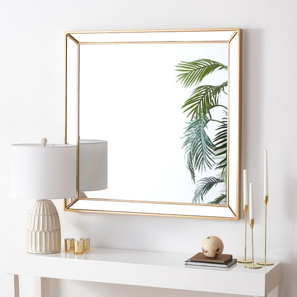 Safavieh PRESEA, 36-Inch Iron Mirror - Chic Industrial Elegance for Home Décor, Versatile Wall Accent Piece Brass MRR2004A