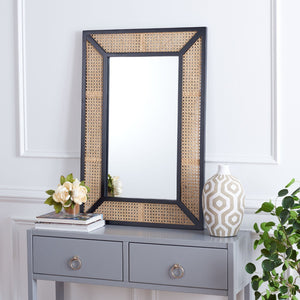 Safavieh TULIA, 24-Inch Wood & Glass Mirror - Timeless Design for Entryways, Living Rooms, and Bedrooms Black / Natural MRR2016A