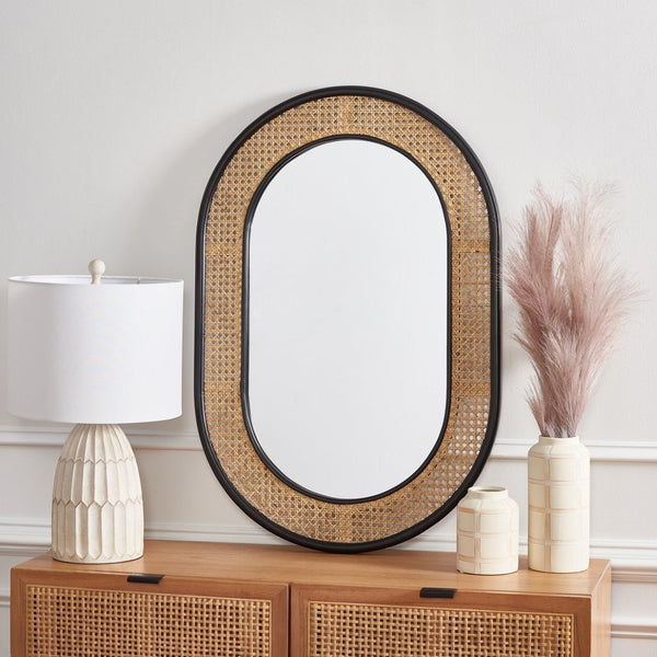 Safavieh CAYCE, 24-Inch Black/Natural Wood Mirror – Stylish, Versatile Decor for Any Room’s Focal Point MRR2020A