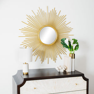 Safavieh VILA, 40.5" Gold Foil Sunburst Wall Mirror - Sculptural Design for Brightening Any Room Elegantly MRR3009A