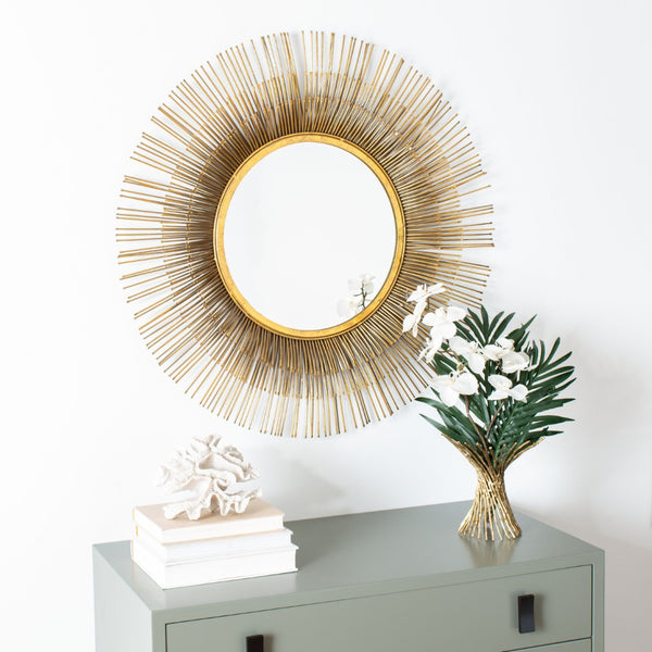 Safavieh WESLON Elegant Round Mirror, 33.5" Gold Foil Frame, Modern Metal & Glass Accent for Home Décor MRR3012A