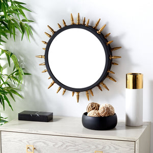 Safavieh CEINTH Elegant 20-Inch Black and Gold Iron/Glass Mirror - Stylish Decorative Accent for Any Room MRR3036A
