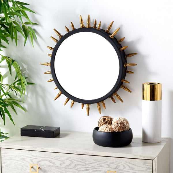 Safavieh CEINTH Elegant 20-Inch Black and Gold Iron/Glass Mirror - Stylish Decorative Accent for Any Room MRR3036A