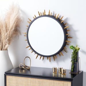 Safavieh CEINTH Medium Mirror, 26.8" Black & Gold Iron/Glass - Stylish Spike Design for Modern Interiors MRR3037A