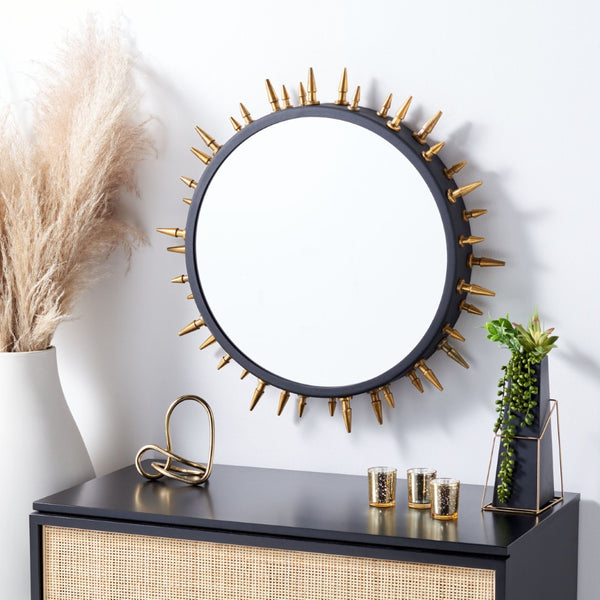 Safavieh CEINTH Medium Mirror, 26.8" Black & Gold Iron/Glass - Stylish Spike Design for Modern Interiors MRR3037A
